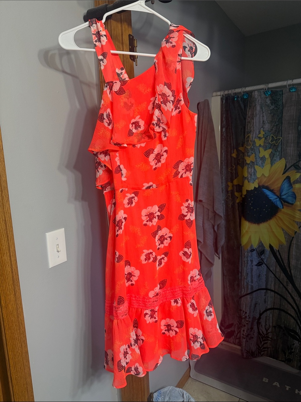Express Coral Floral Ruffle Dress